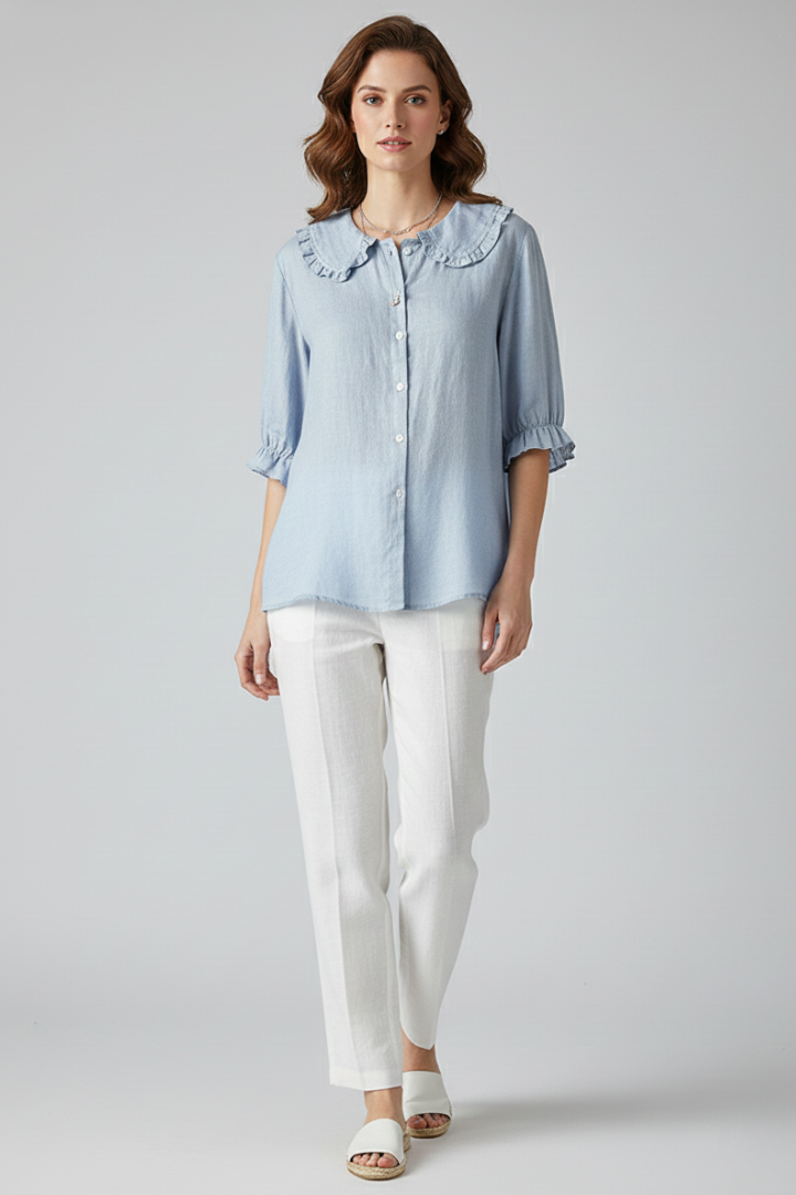 Charlotte | Feminine Ruffle Neck Blouse-Women Blouse-Pick NewYork