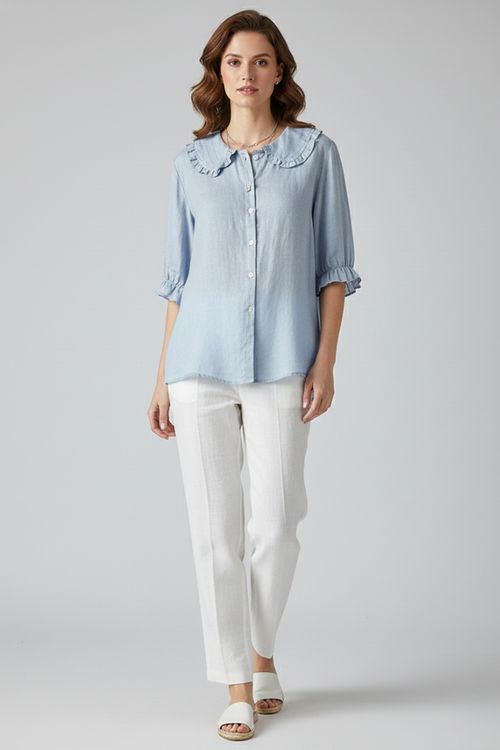 Charlotte | Feminine Ruffle Neck Blouse-Women Blouse-Pick NewYork