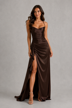Genevieve | Women's Satin Maxi Dress | High Slit Wedding Guest Dress-Women Dress-Pick NewYork