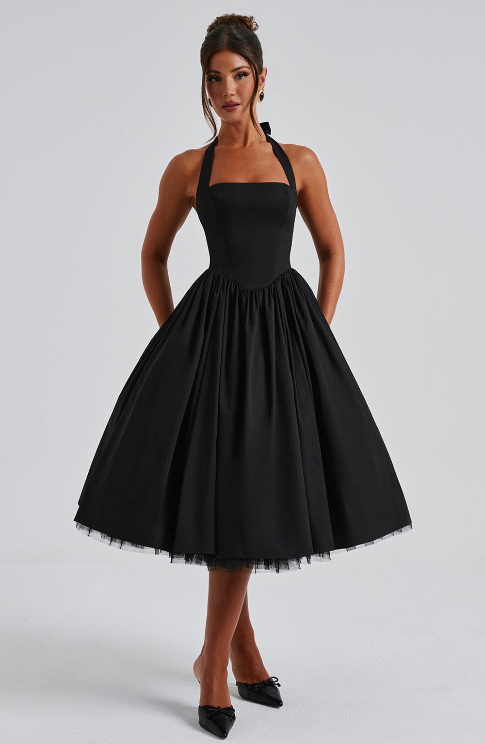 Bianca | Women's Fit And Flare Midi Dress | Halter Neck Full Skirt-Women Dress-Pick NewYork
