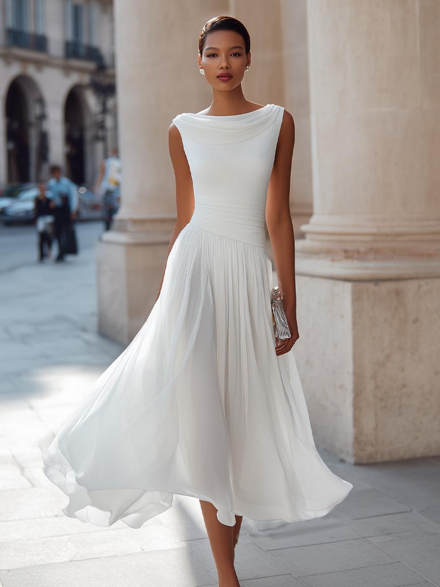 Celeste | Women's Pleated Midi Dress | Cowl Neck Open Back-Women Dress-Pick NewYork