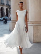 Celeste | Women's Pleated Midi Dress | Cowl Neck Open Back-Women Dress-Pick NewYork