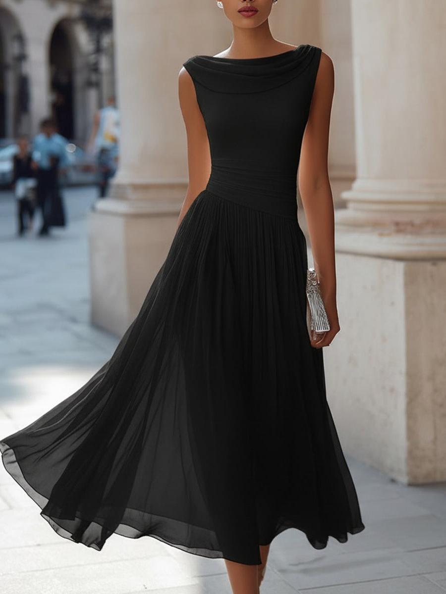 Celeste | Women's Pleated Midi Dress | Cowl Neck Open Back-Women Dress-Pick NewYork