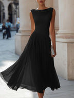 Celeste | Women's Pleated Midi Dress | Cowl Neck Open Back-Women Dress-Pick NewYork