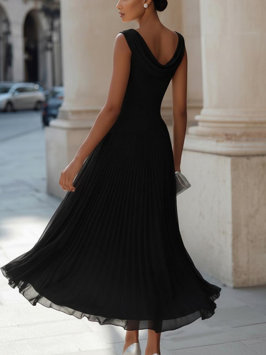Celeste | Women's Pleated Midi Dress | Cowl Neck Open Back-Women Dress-Pick NewYork