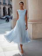 Celeste | Women's Pleated Midi Dress | Cowl Neck Open Back-Women Dress-Pick NewYork