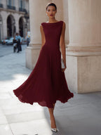Celeste | Women's Pleated Midi Dress | Cowl Neck Open Back-Women Dress-Pick NewYork