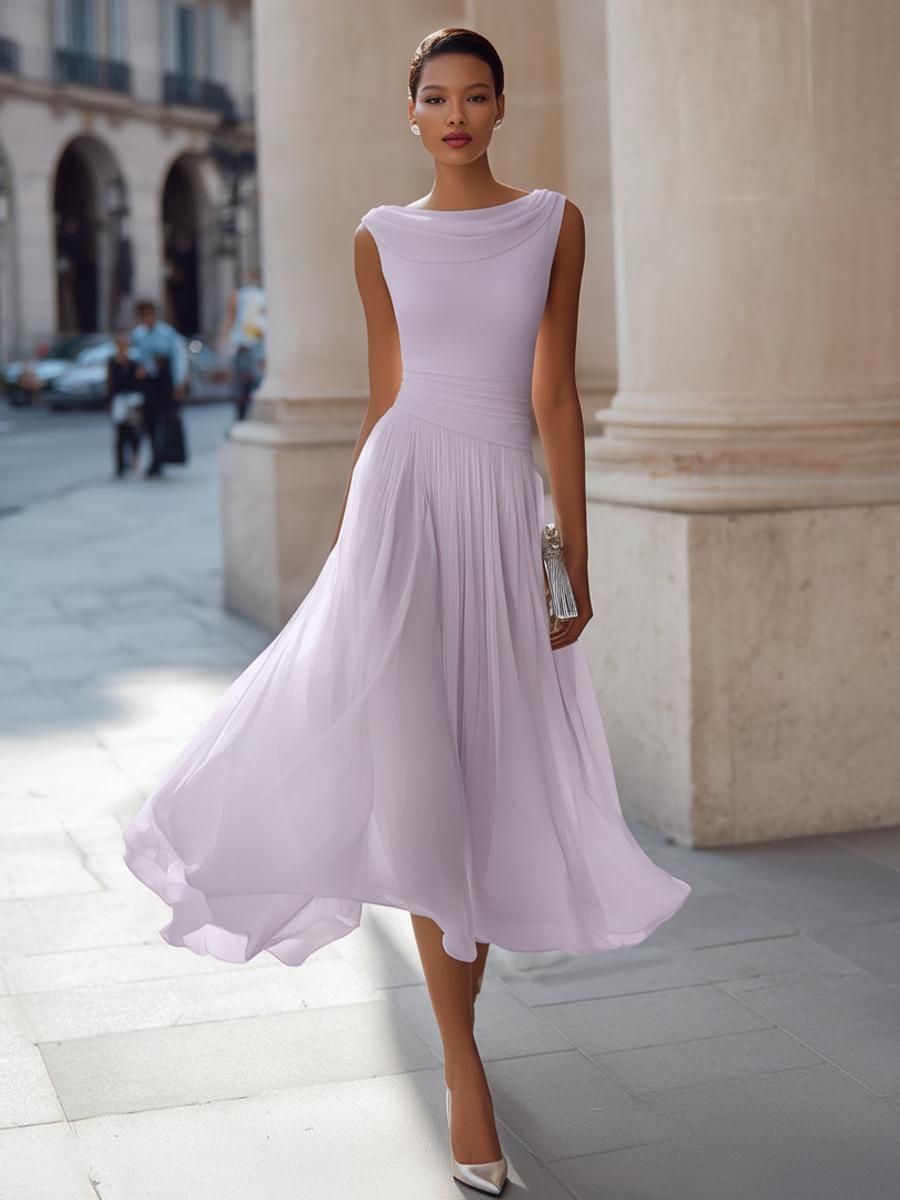 Celeste | Women's Pleated Midi Dress | Cowl Neck Open Back-Women Dress-Pick NewYork
