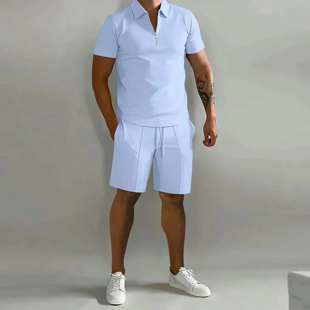 Joe | Men’s Polo Shirt and Shorts Set | Short Sleeve Drawstring Casual Wear-Men Outfit Set-Pick NewYork