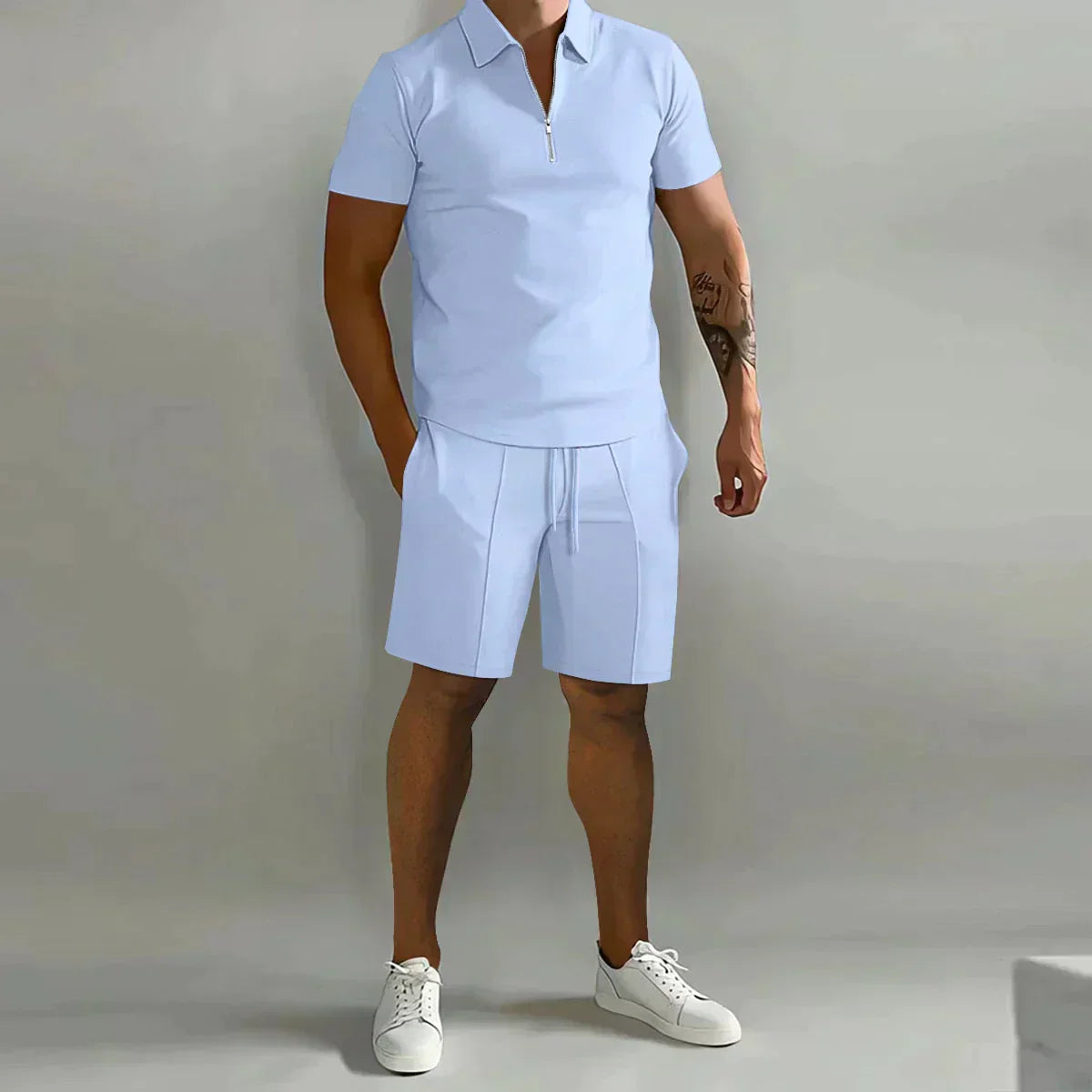 Joe | Men’s Polo Shirt and Shorts Set | Short Sleeve Drawstring Casual Wear-Men Outfit Set-Pick NewYork