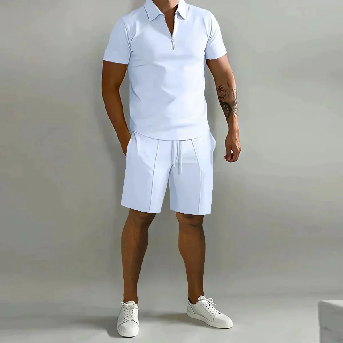 Joe | Men’s Polo Shirt and Shorts Set | Short Sleeve Drawstring Casual Wear-Men Outfit Set-Pick NewYork