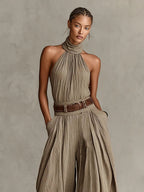 Aubrey | Women's Halter Wide-Leg Jumpsuit | Belted Waist · PNY