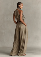 Aubrey | Women's Halter Wide-Leg Jumpsuit | Belted Waist · PNY