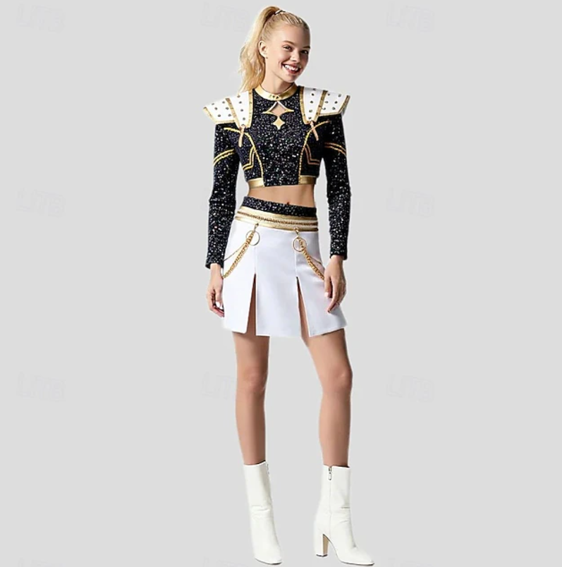 Skylar | Women’s Performance Stage Costume Set | Shoulder Panels Chain Detail Costume Wear-Women Outfit Set-Pick NewYork
