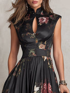 Victoria | Women’s Floral Print Midi Dress | Mandarin Collar Wedding Guest-Women Dress-Pick NewYork