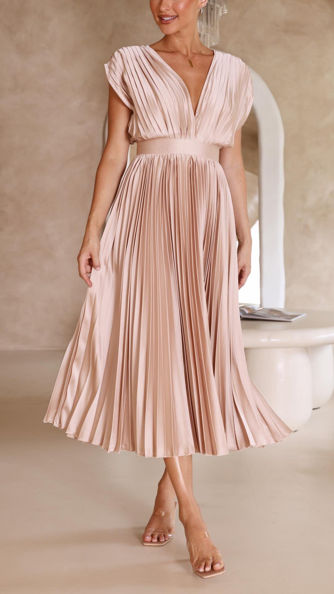 Harper | Pleated Midi Dress-Women Dress-Pick NewYork