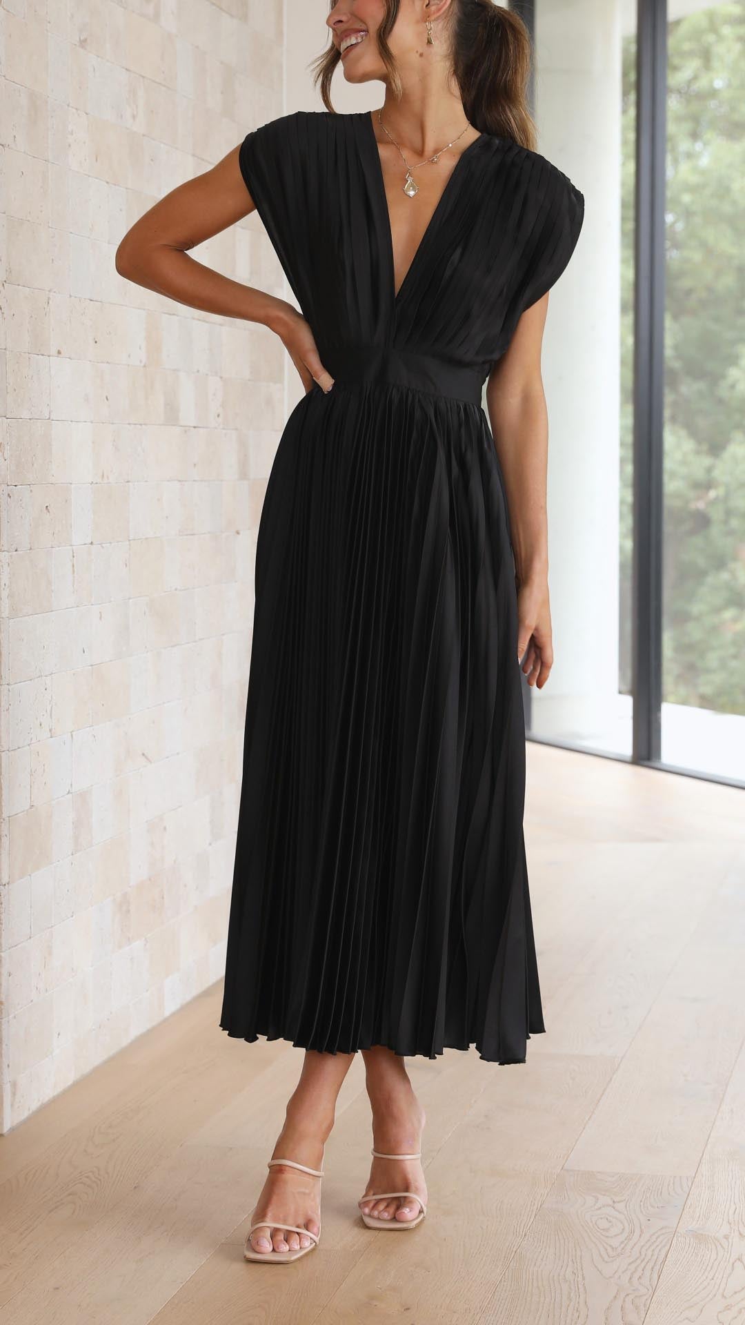 Harper | Pleated Midi Dress-Women Dress-Pick NewYork