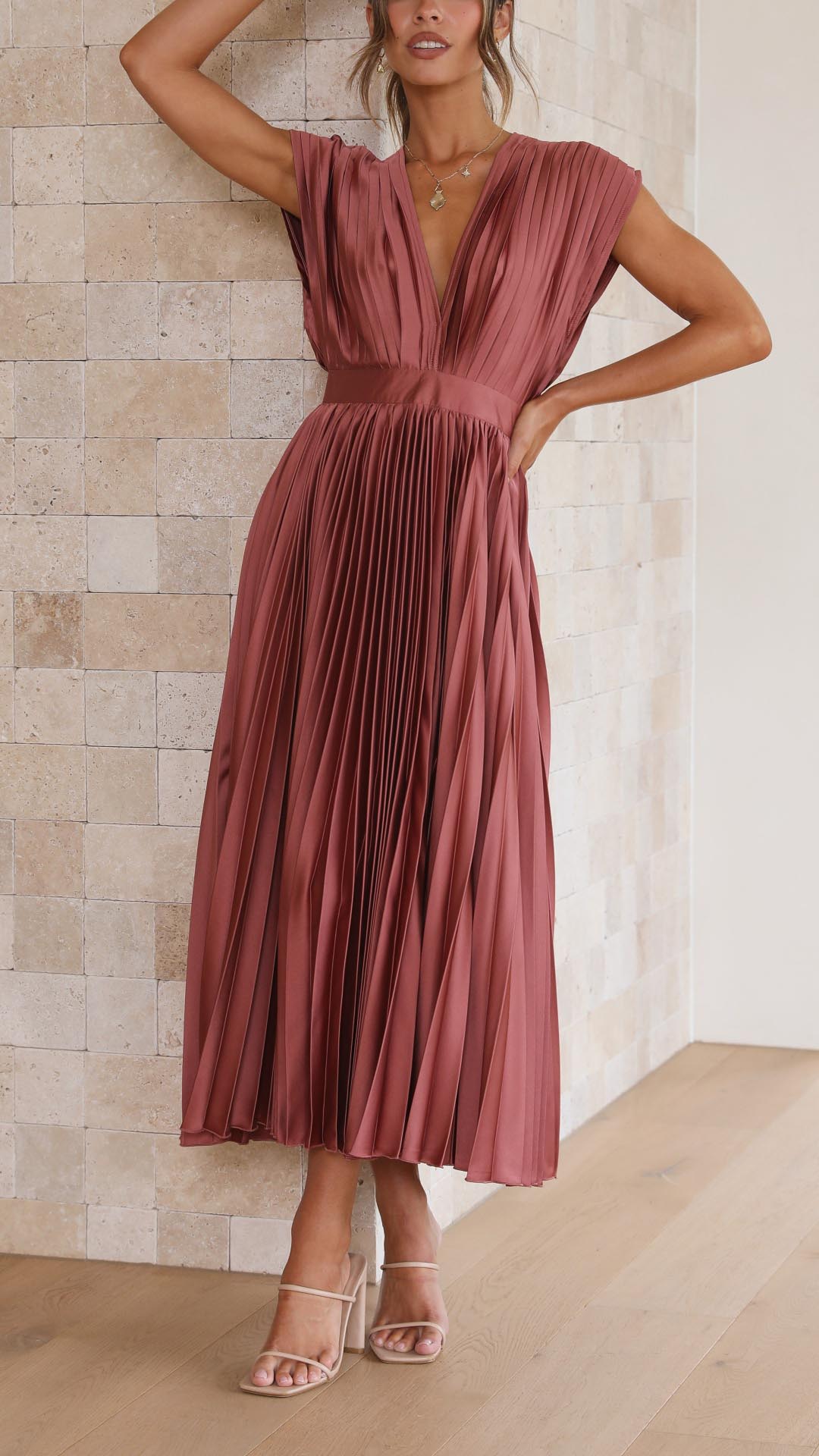 Harper | Pleated Midi Dress-Women Dress-Pick NewYork
