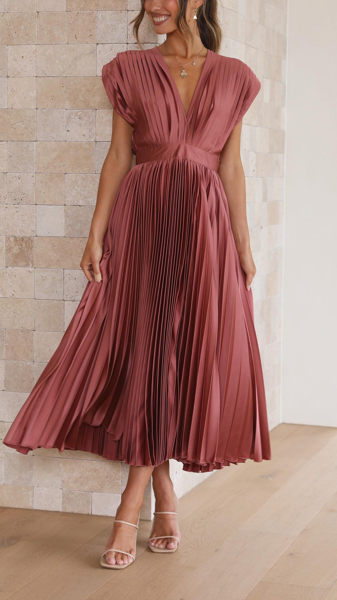Harper | Pleated Midi Dress-Women Dress-Pick NewYork