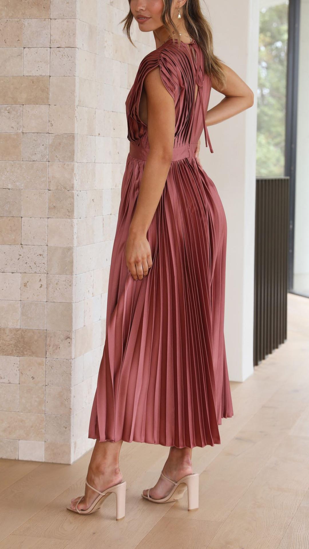 Harper | Pleated Midi Dress-Women Dress-Pick NewYork