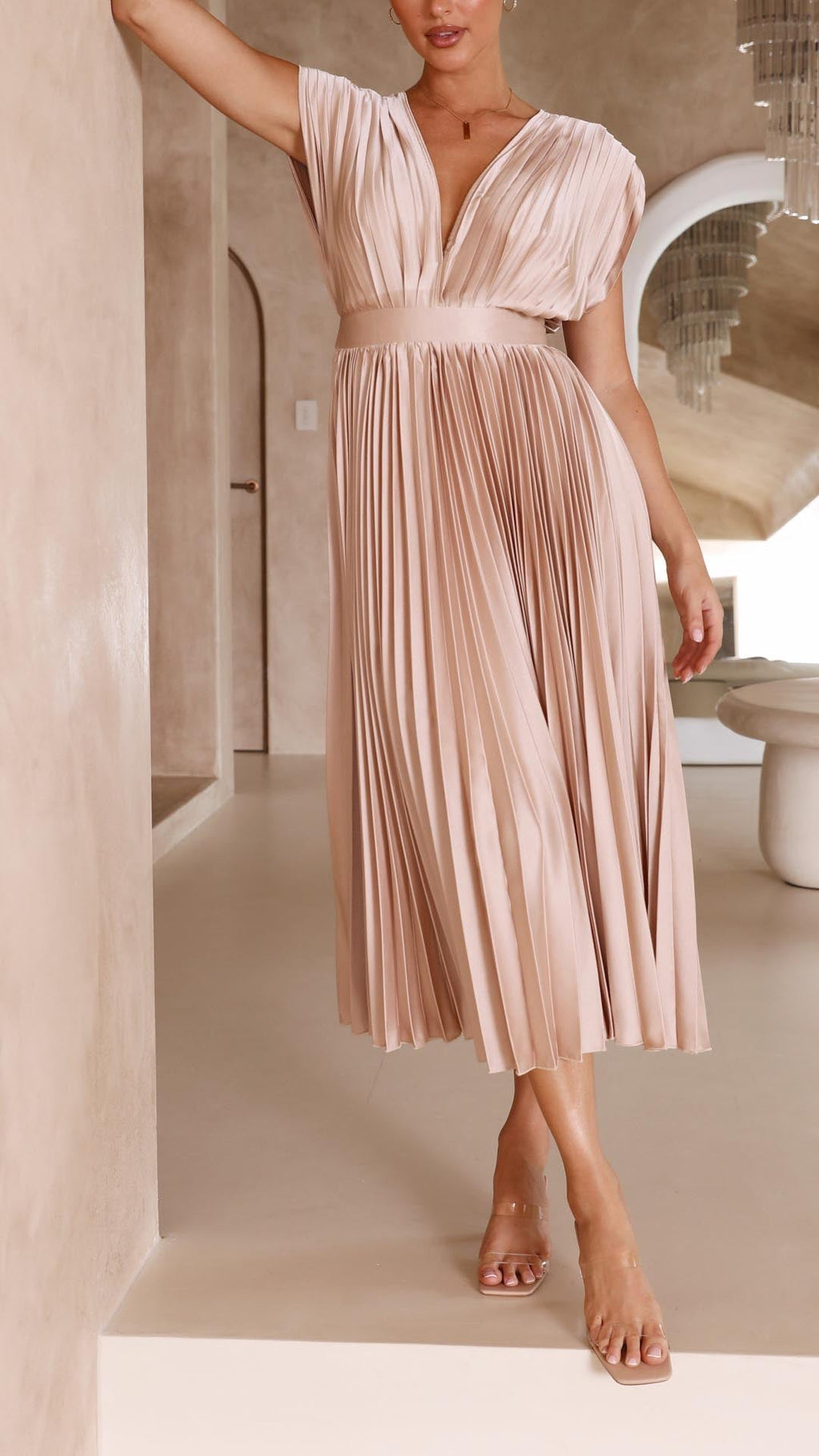 Harper | Pleated Midi Dress-Women Dress-Pick NewYork