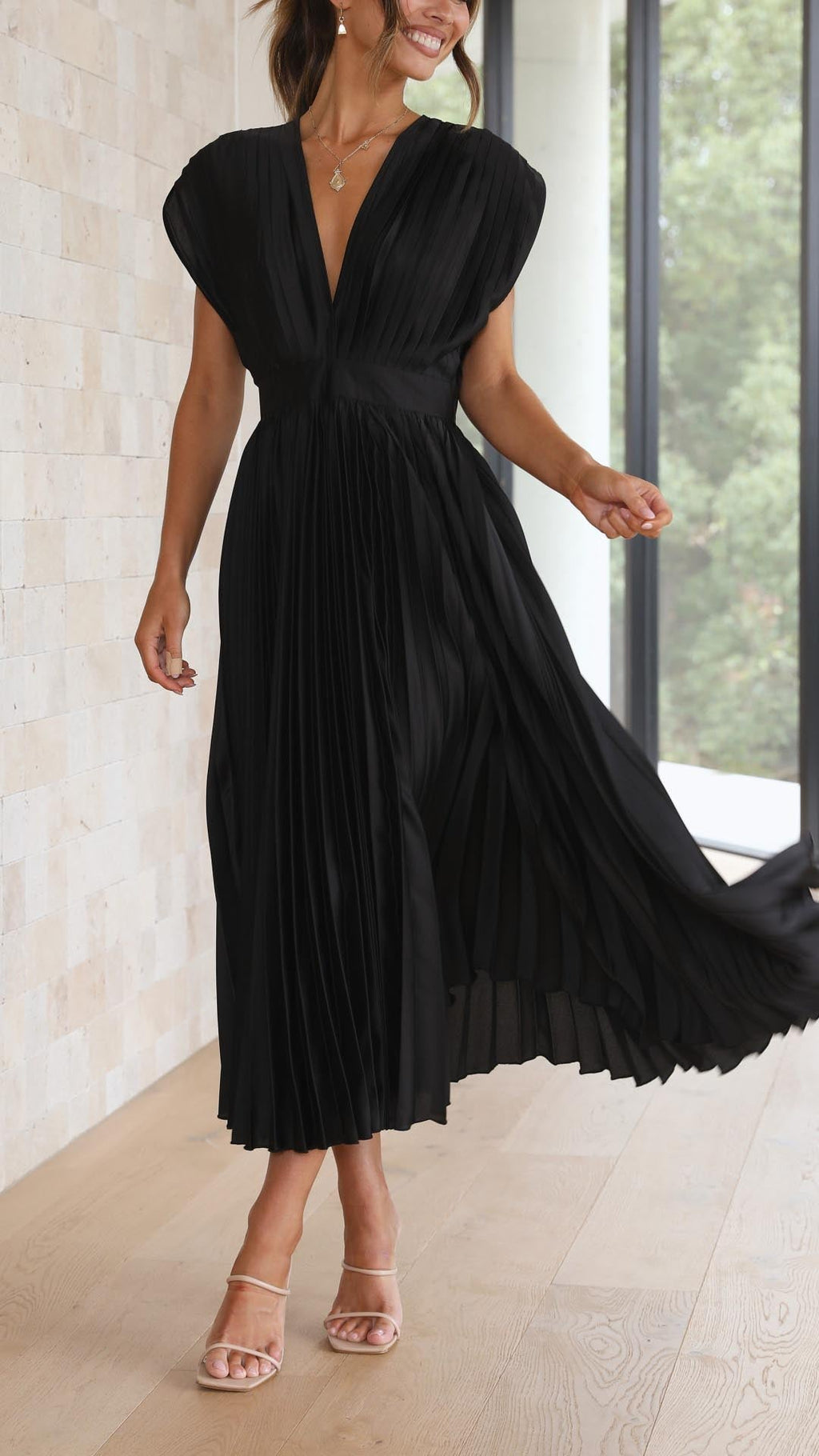 Harper | Pleated Midi Dress-Women Dress-Pick NewYork
